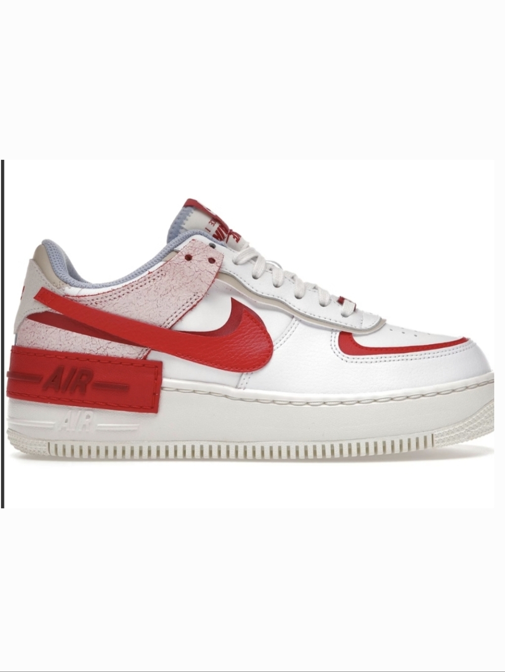 Nike Air Force 1 Shadow Cracked Leather Platform Sneakers In Red & White
